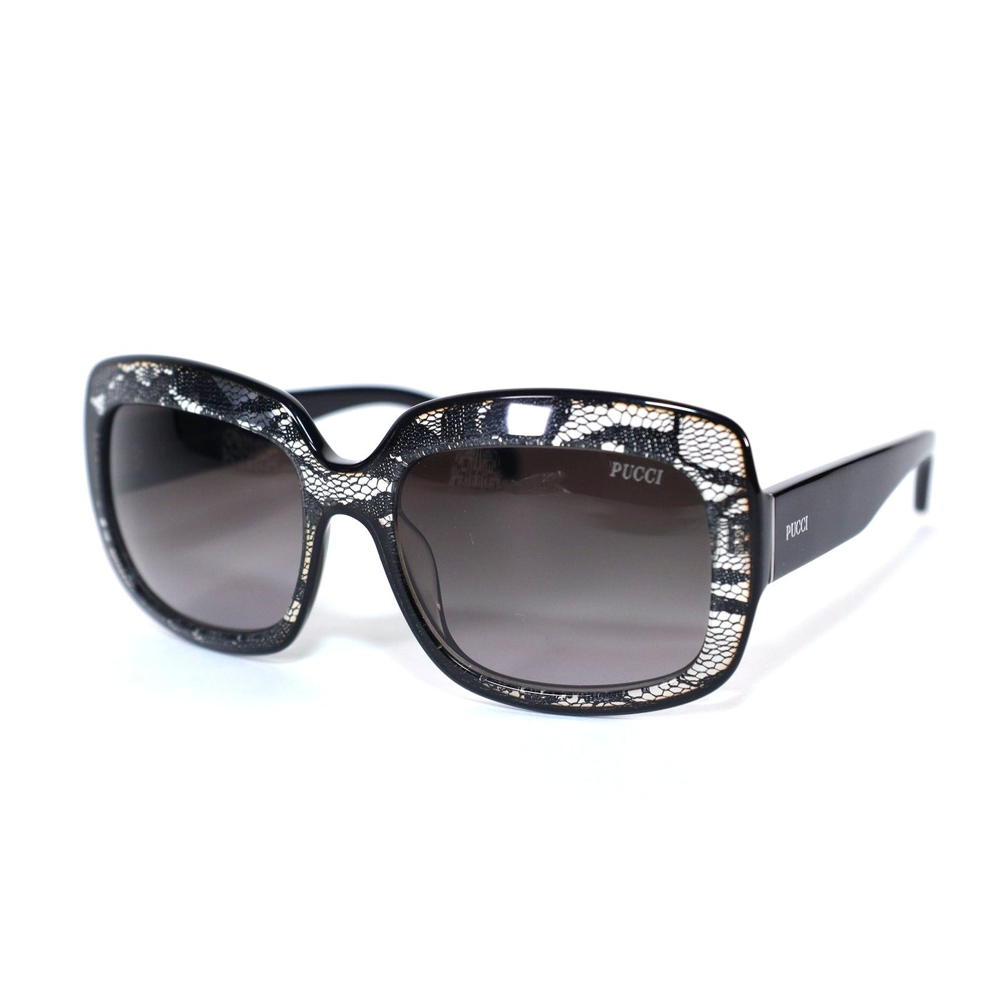 Emilio Pucci Womens Oval Sunglasses - Black Lace / Grey Gradient