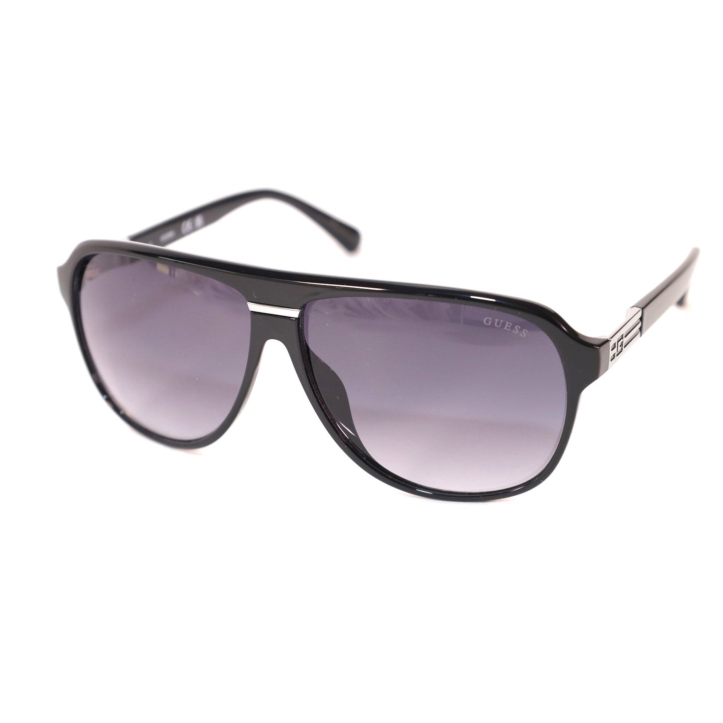 Guess Pilot Sunglasses - Shiny Black and Silver / Grey Gradient