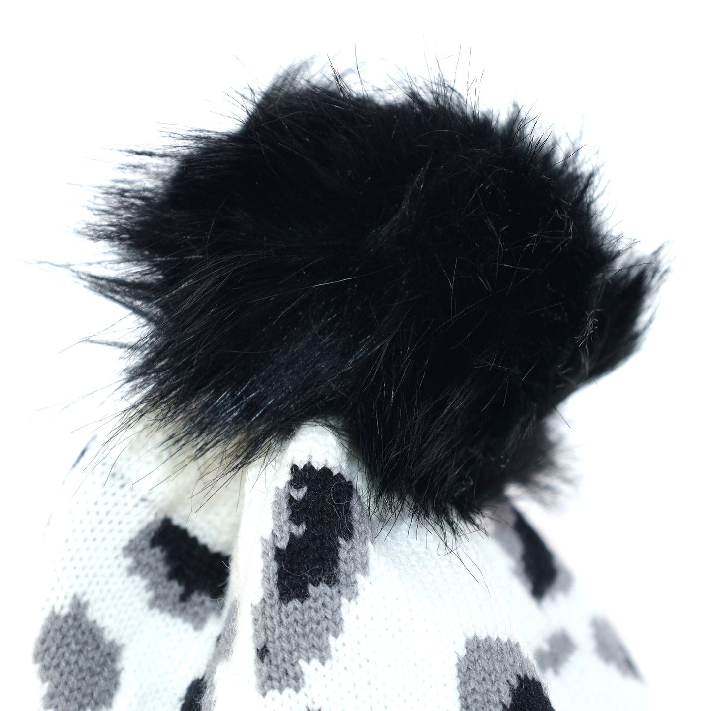 Virginia Wolf Leopard Beanie with Faux Fur Snap Pom Pom - White / Black