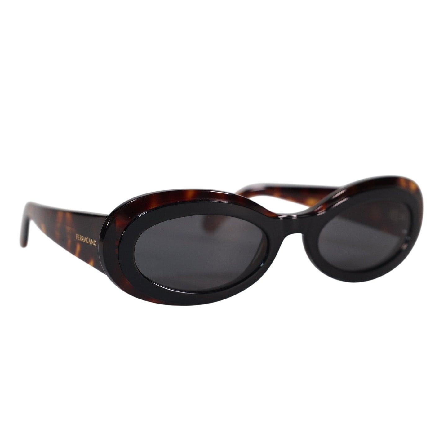 Ferragamo Narrow Oval Womens Sunglasses - Havana / Dark Grey