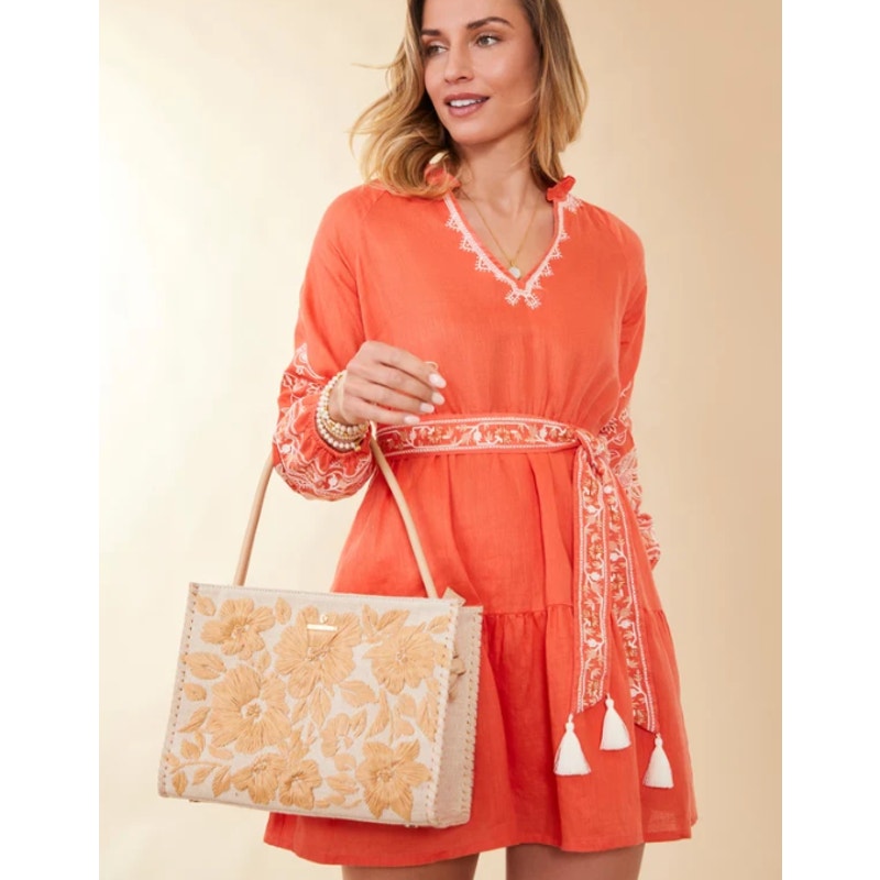 Spartina 449 Piper Raffia Canvas Tote Bag - Calm Waters