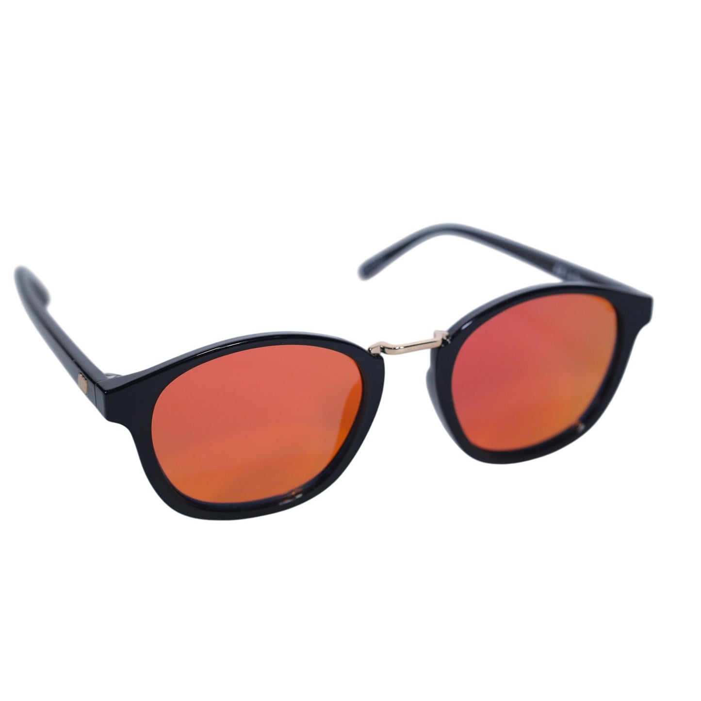 Le Specs Oblivion Round Mirror Sunglasses - Black / Fire Mirror