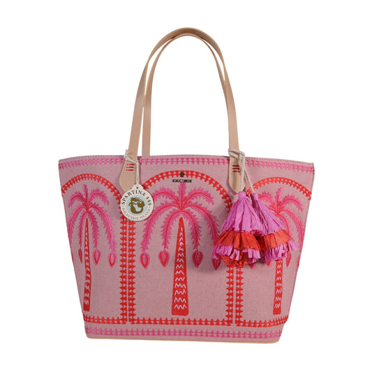 Spartina 449 Fiesta Embroidered Tote Bag- Richmond Hill Pink Palms