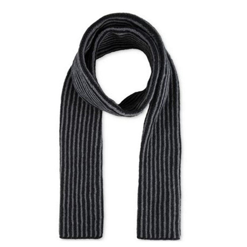 Kenneth Cole Reaction Striped Knit Scarf and Beanie Set - Black/Gray
