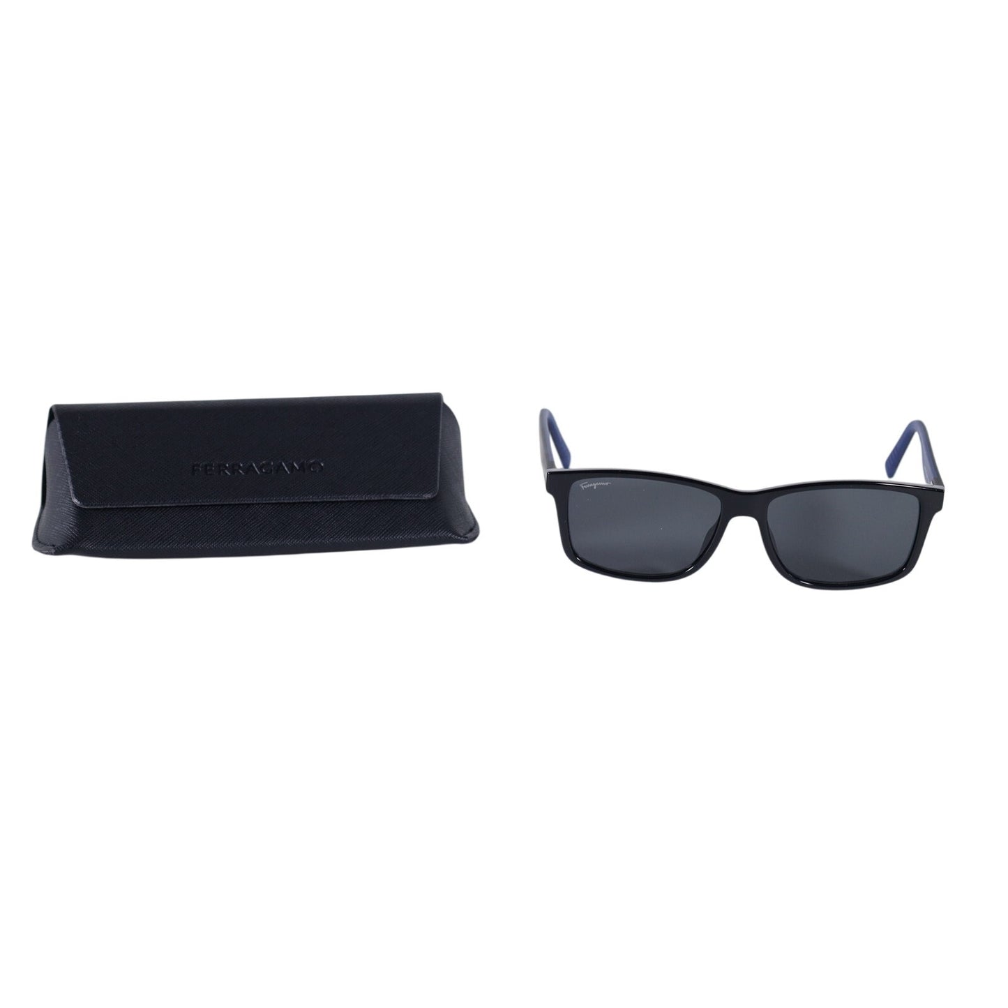 Salvatore Ferragamo Mens Rectangle Designer Sunglasses Black Blue Grey Lens