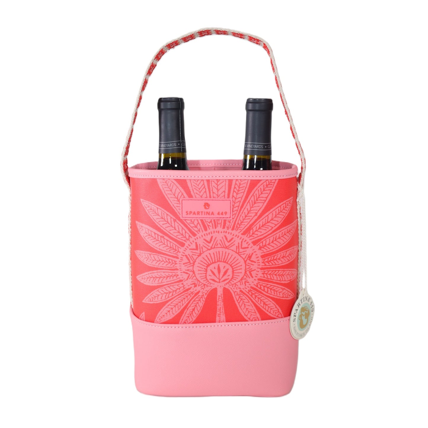 Spartina 449 Double Wine Caddy Coastal Tote Bag - Palmetto Frond Pink Print