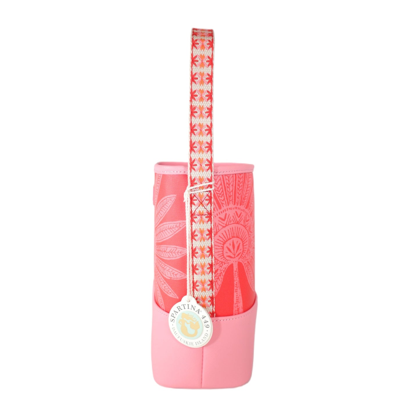 Spartina 449 Double Wine Caddy Coastal Tote Bag - Palmetto Frond Pink Print