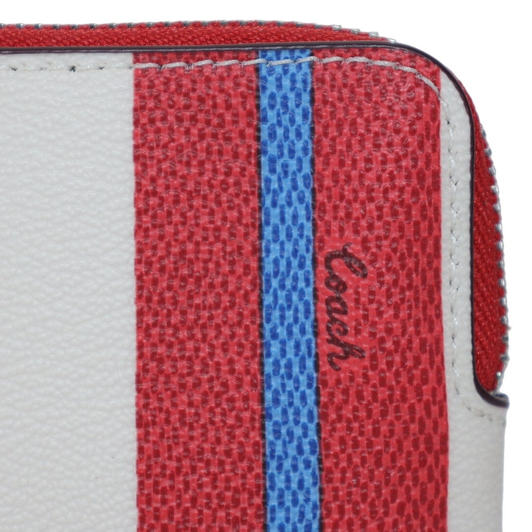 Coach Corner Zip Wristlet With Stripe Print - Red/White/Blue Stripe