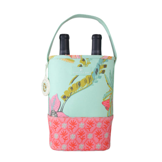 Spartina 449 Double Wine Caddy Coastal Tote Bag - Queenie Tropical Floral