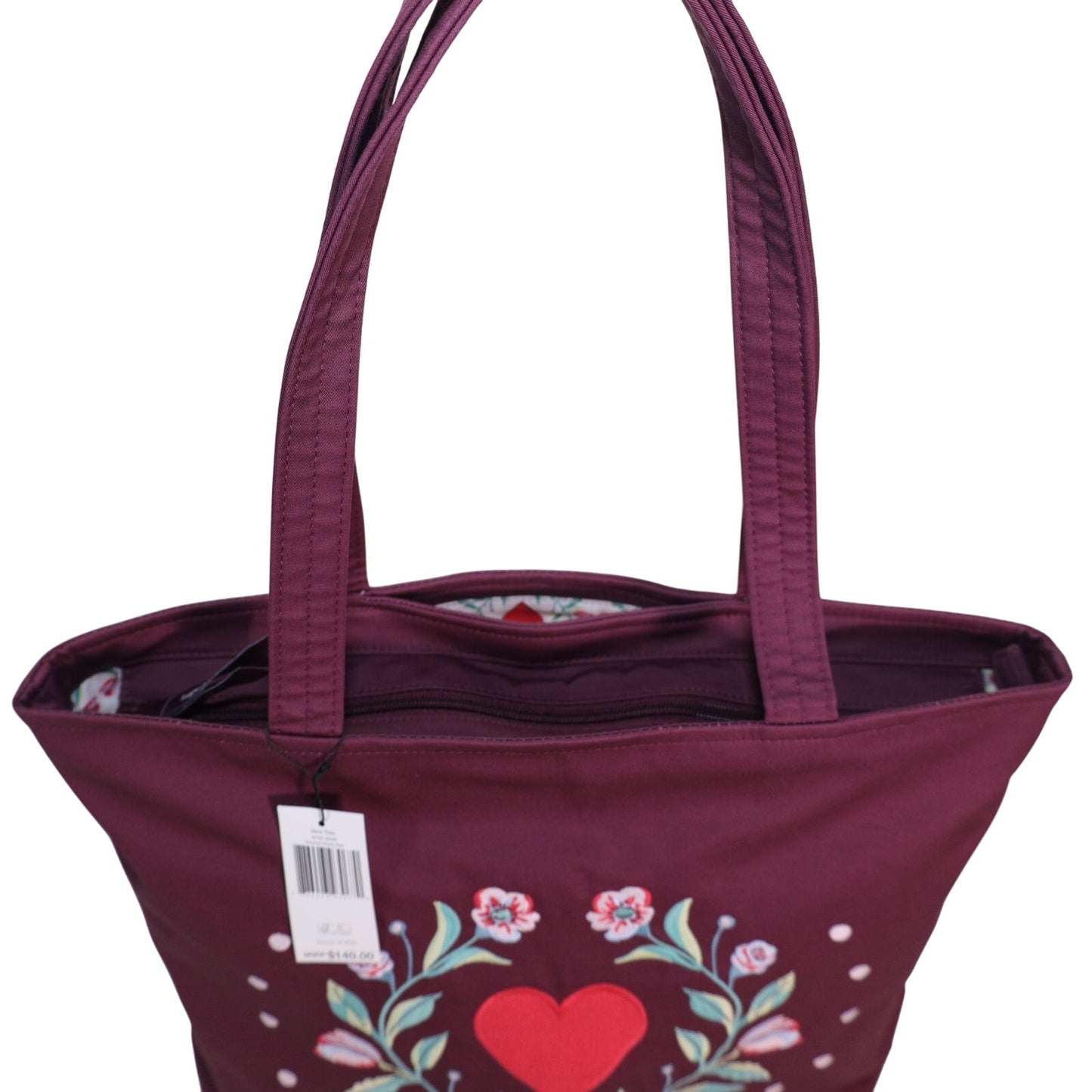 Vera Bradley Cotton Twill Vera Tote - Imperial Hearts Burgundy Red