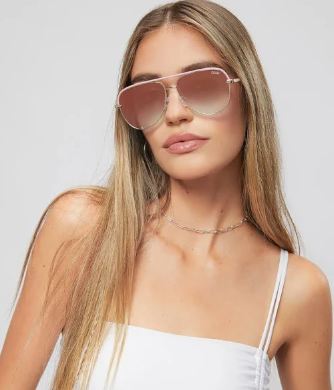 Quay Australia HIGH KEY CONTRAST Aviator Sunglasses - Rose Gold / Black Fade