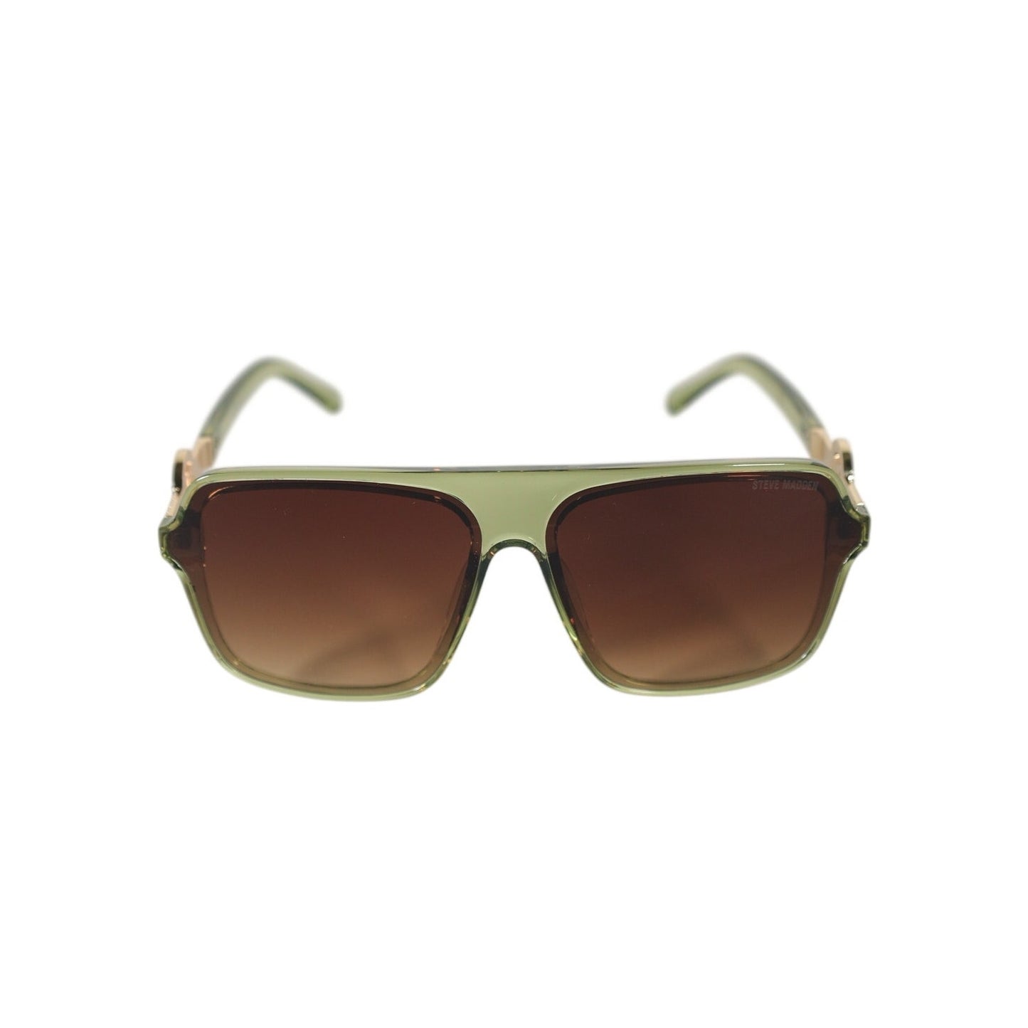 Steve Madden TELLIE Oversized Shield Sunglasses - Shiny Crystal Green/Gold