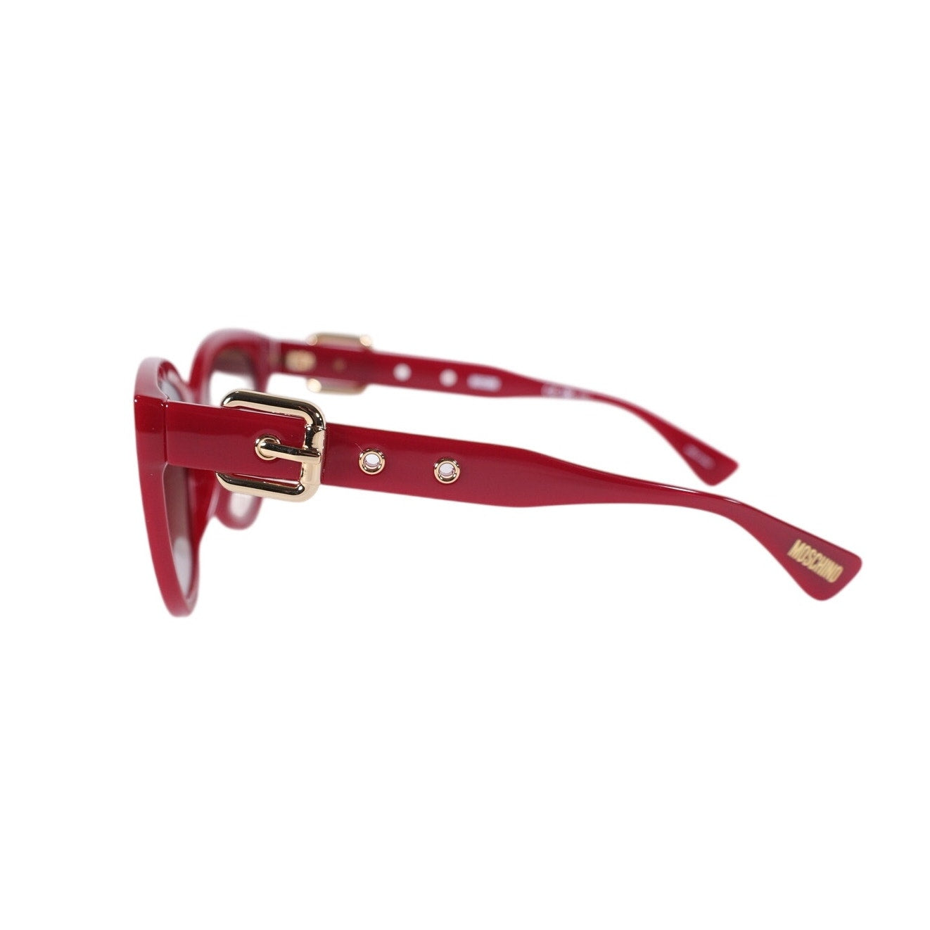 Moschino Cat Eye Sunglasses w/ Gold Buckle Accent Arms – Red / Brown Gradient