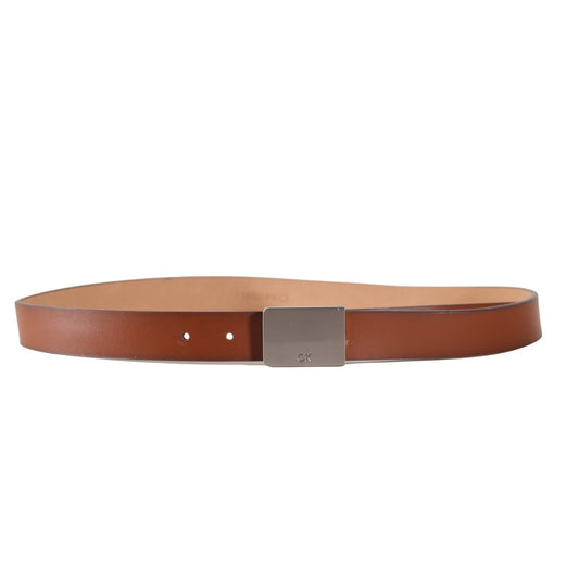Calvin Klein Men's Logo Plaque Belt - XL 42 / 44 - Cognac Brown Leather