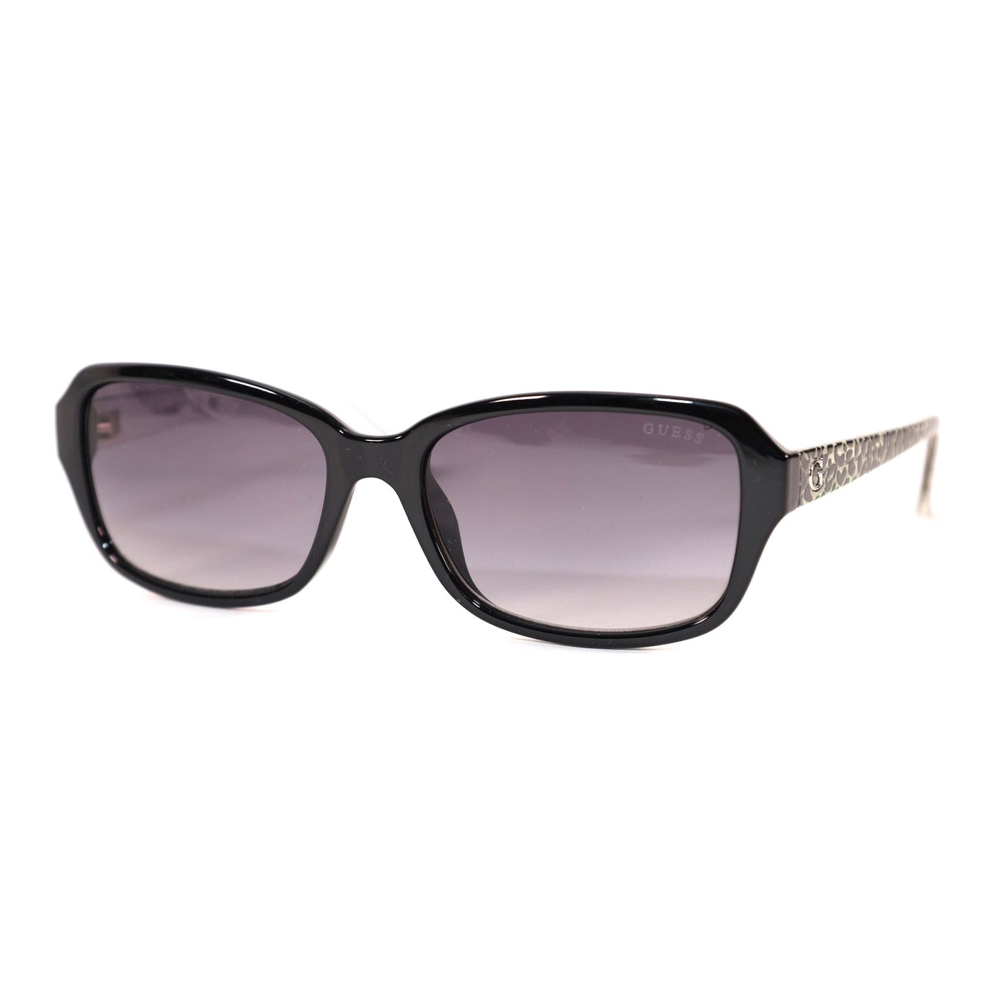 Guess Rectangle Womens Sunglassees - Black-White/Gradient Smoke