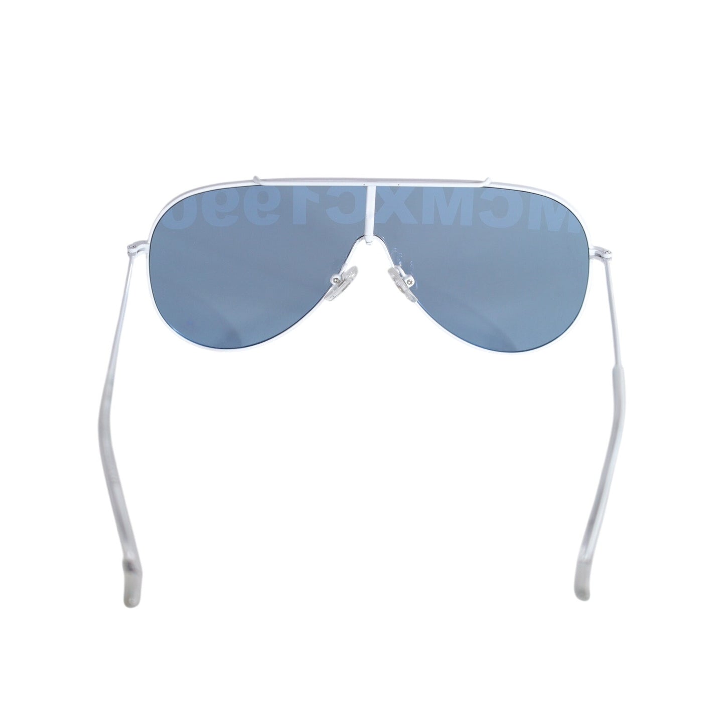 Steve Madden MAXWELL Shield Aviator Sunglasses-White Metal Frame/Blue Mirror