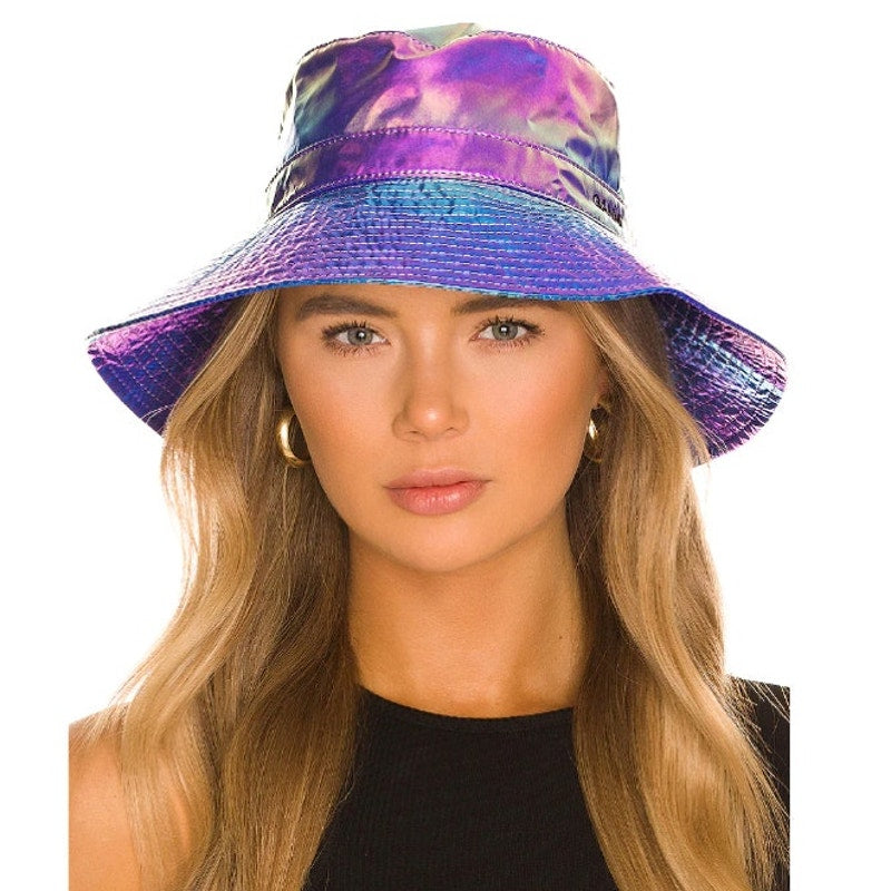 Ganni Iridescent Quilted Bucket Hat - M/L - Unicorn Rainbow