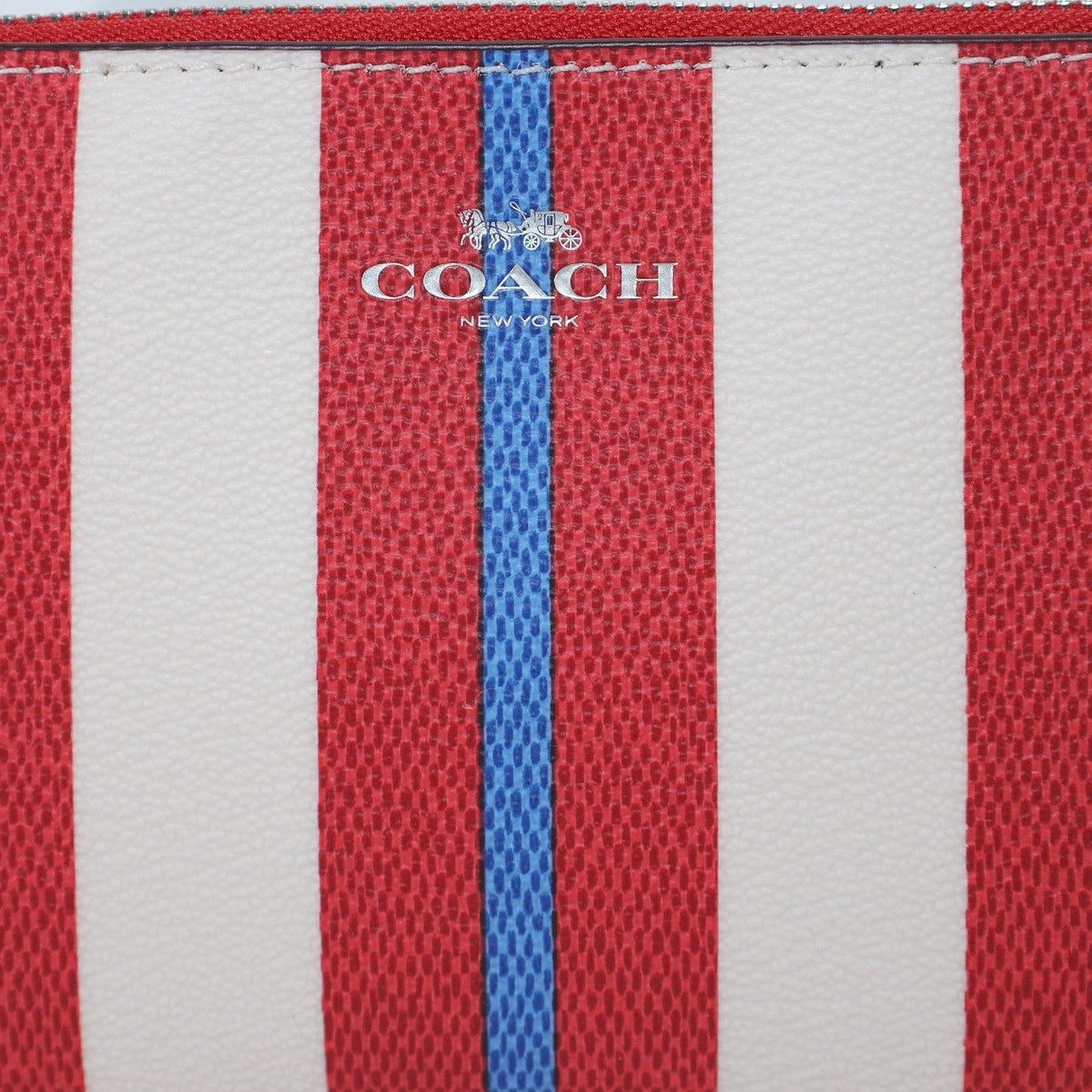 Coach Corner Zip Wristlet With Stripe Print - Red/White/Blue Stripe