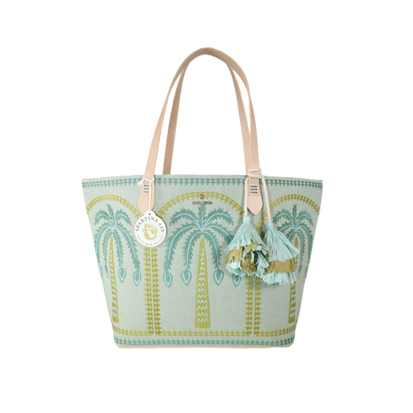 Spartina 449 Fiesta Embroidered Tote Bag- Richmond Hill Sea Foam Palms
