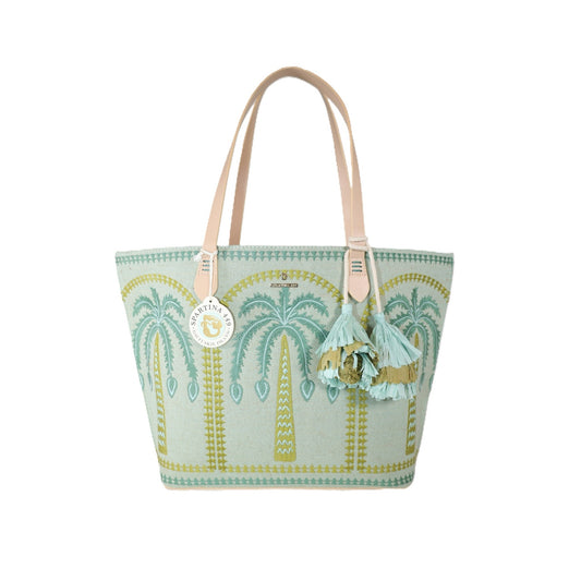 Spartina 449 Fiesta Embroidered Tote Bag- Richmond Hill Sea Foam Palms