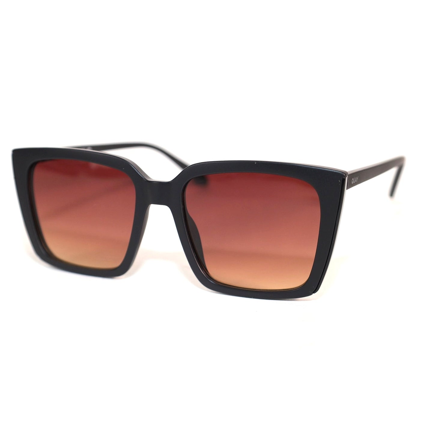 Quay Australia FRONT COVER Square Sunglasses - Matte Black / Brown Yellow