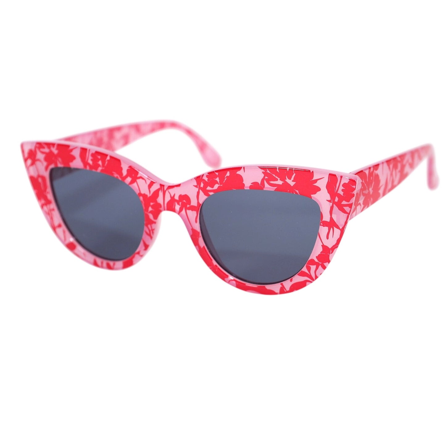 Summer & Rose Cat Eye Womens Sunglasses - Pink/Red Floral Print/Grey Lens