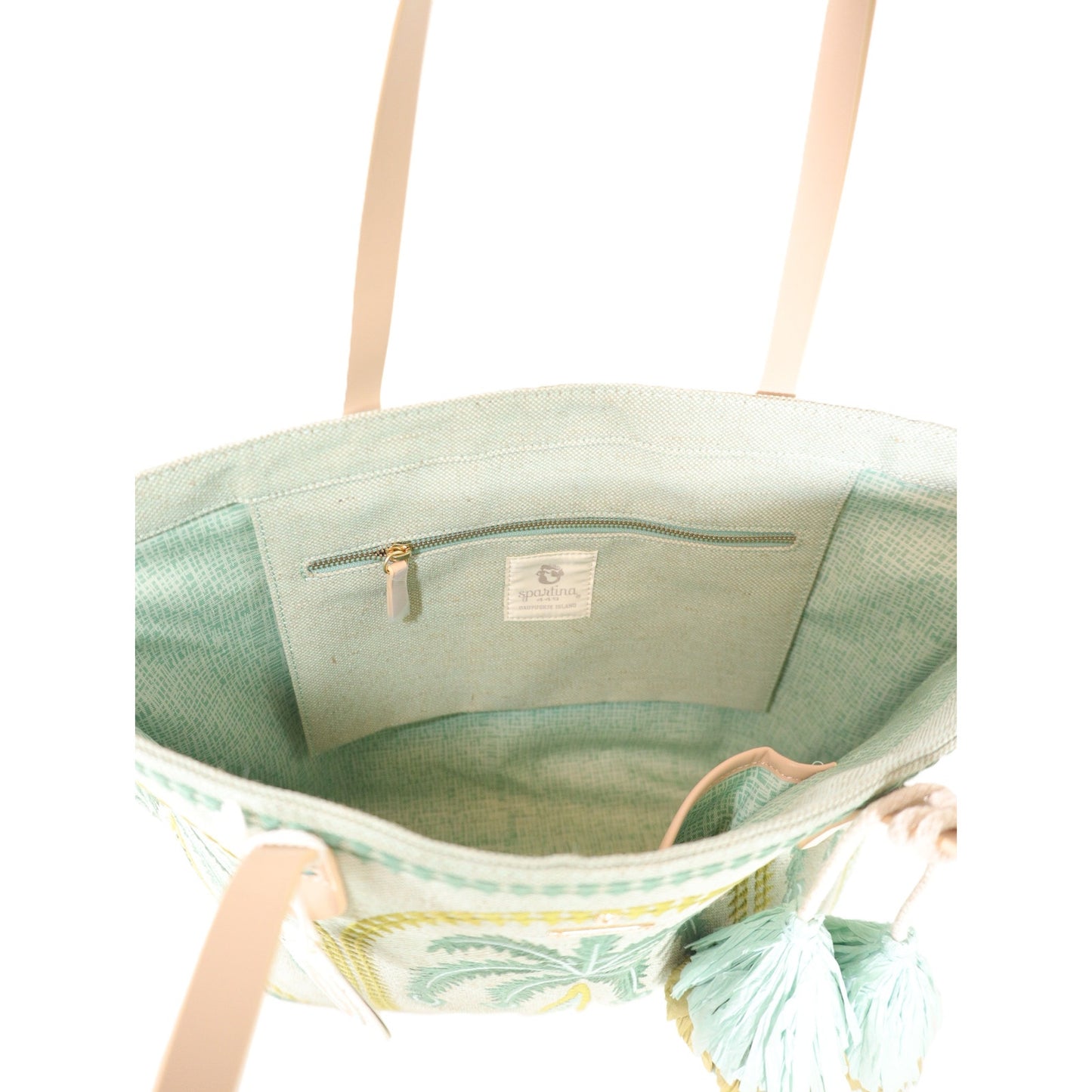 Spartina 449 Fiesta Embroidered Tote Bag- Richmond Hill Sea Foam Palms