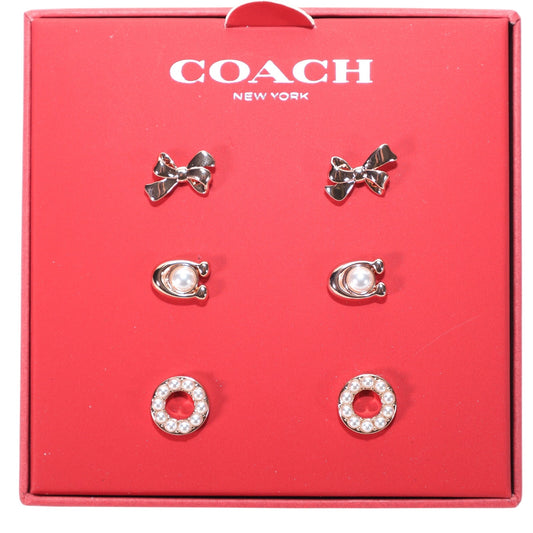 Coach C-Stone Bow Set of 3 Stud Earrings - Rose Gold