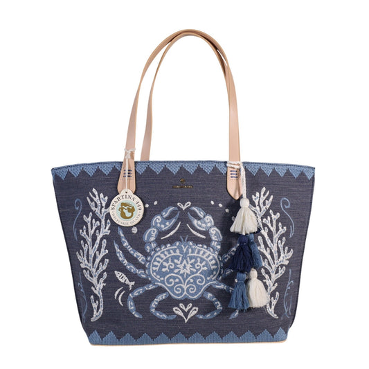Spartina 449 Fiesta Tote Bag  - Hamilton Crab - Denim Blue / White