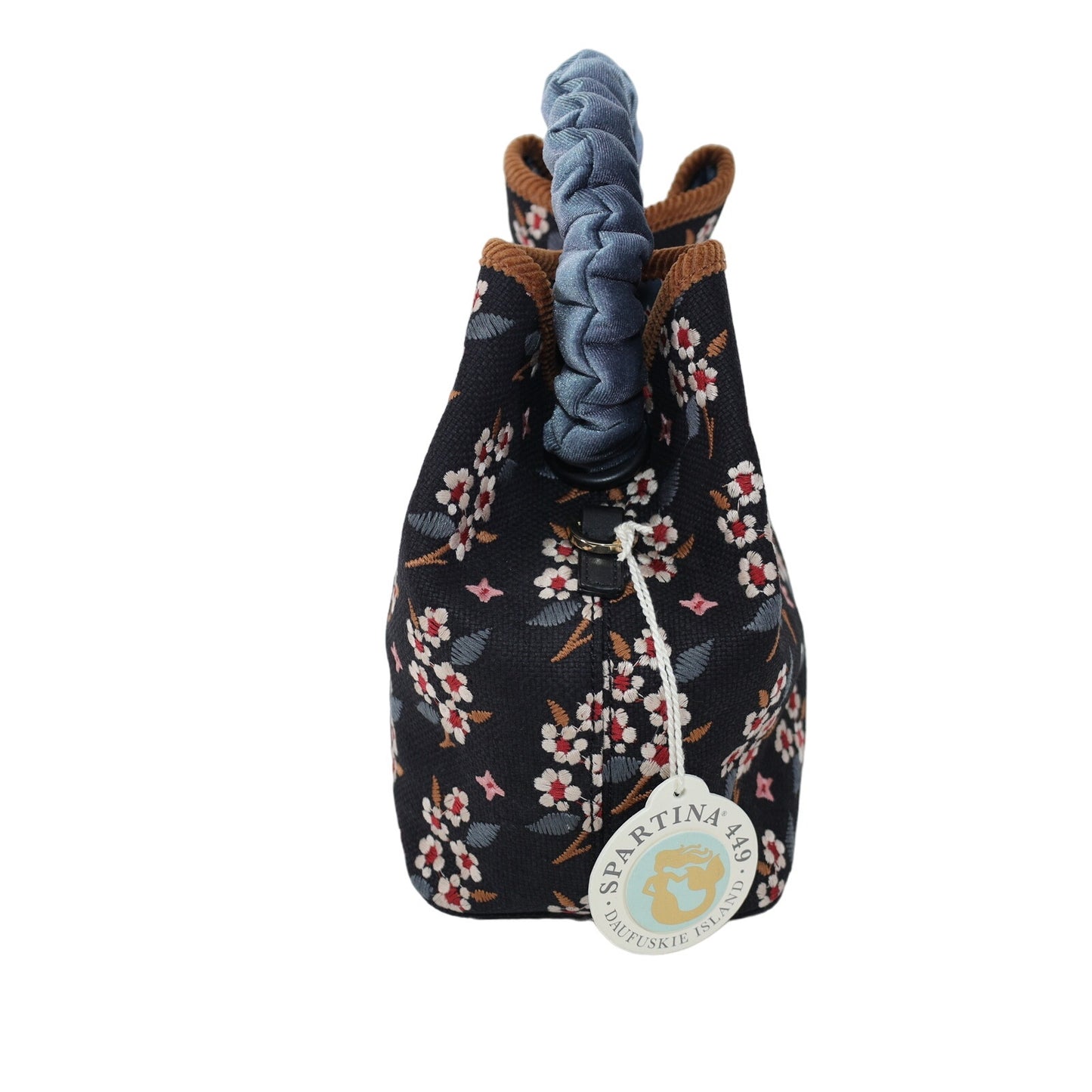 Spartina 449 Velvet Top Handle Bucket Bag - White Hall Blossom Sprig Black