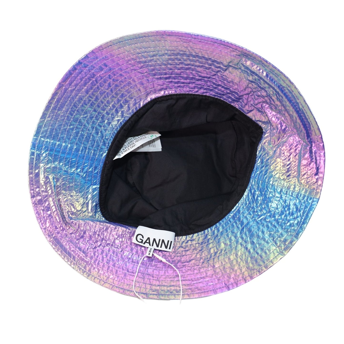 Ganni Iridescent Quilted Bucket Hat - M/L - Unicorn Rainbow