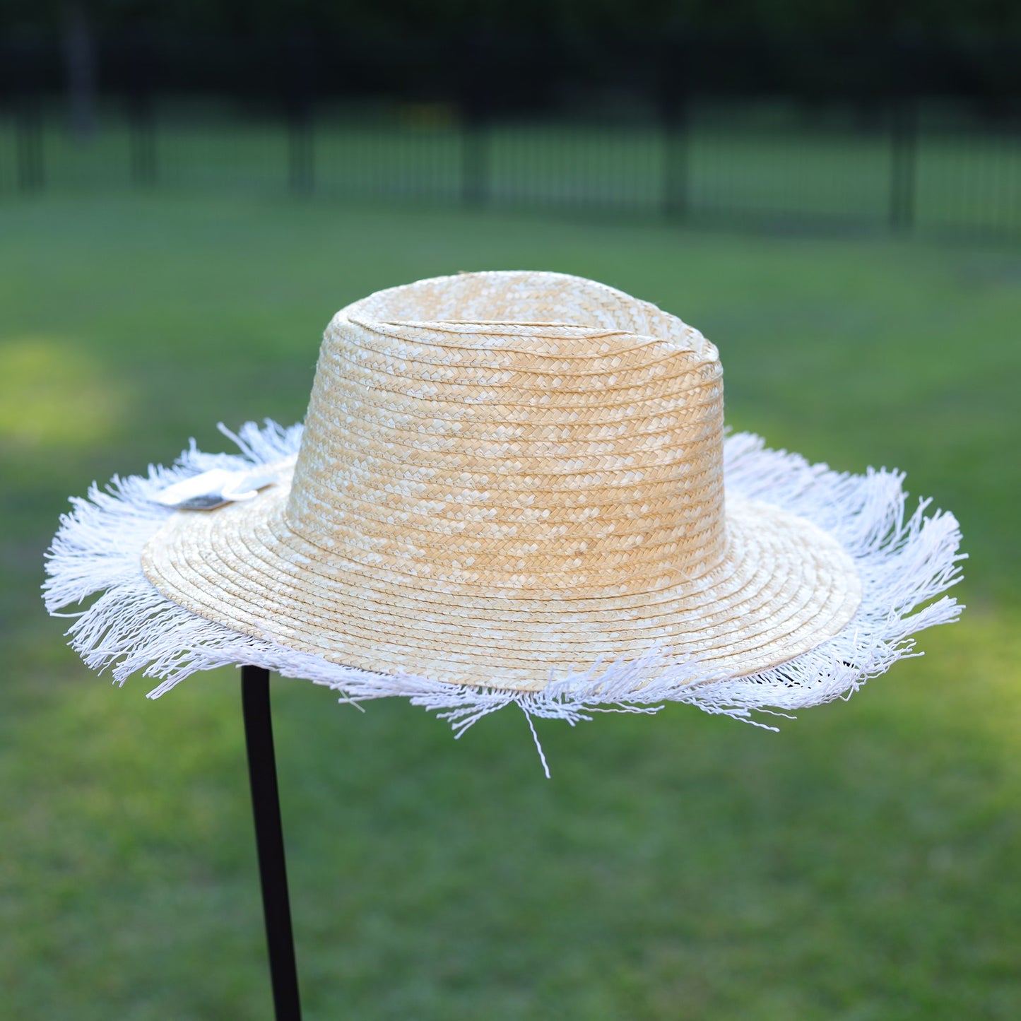 Kensie Wide Brim Straw Hat with Fringe – Beach Sun Hat – Natural – One Size