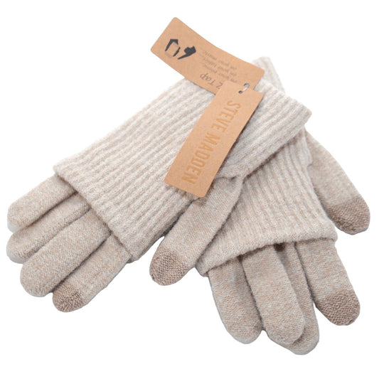 Steve Madden EZ Tap Ribbed Knit Womens Winter Gloves - Tan - One Size