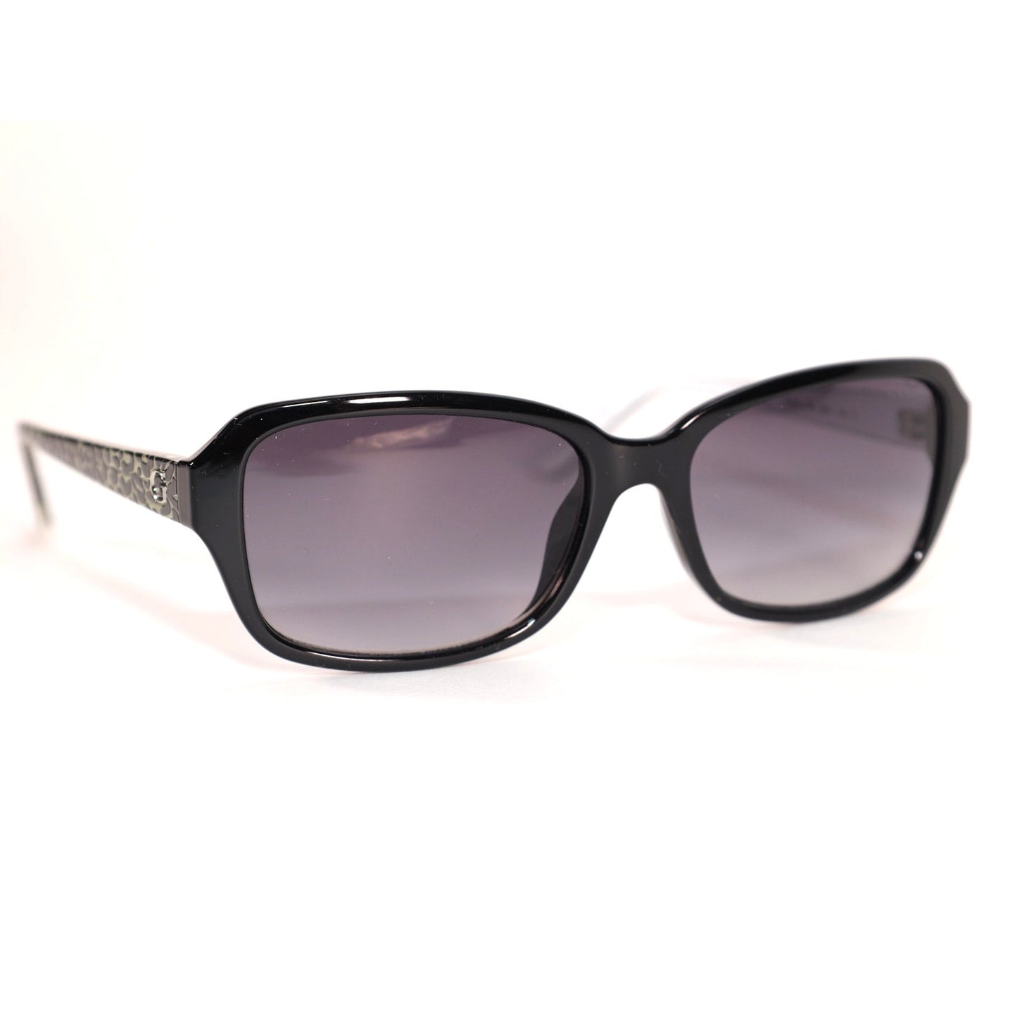 Guess Rectangle Womens Sunglassees - Black-White/Gradient Smoke