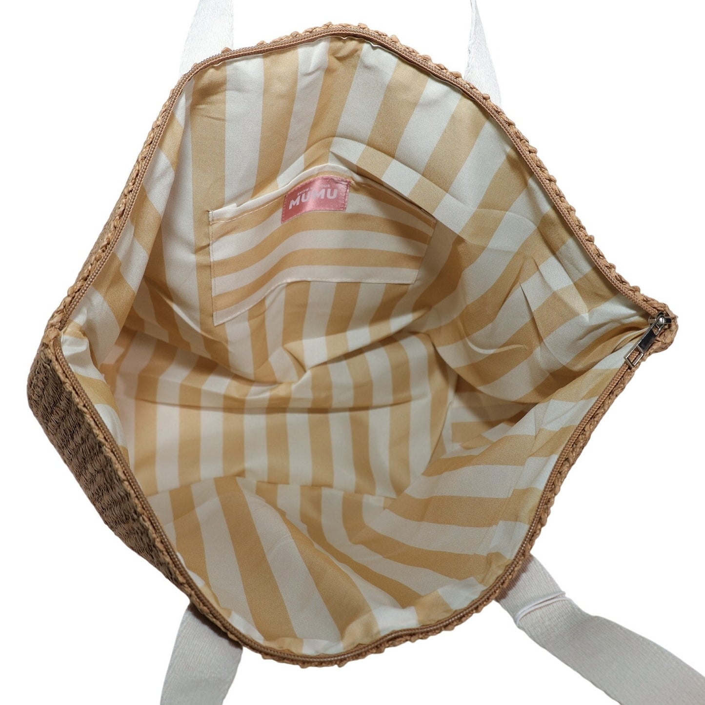 Show Me Your Mumu Sunseeker Straw Beach Tote Bag - Tan / White