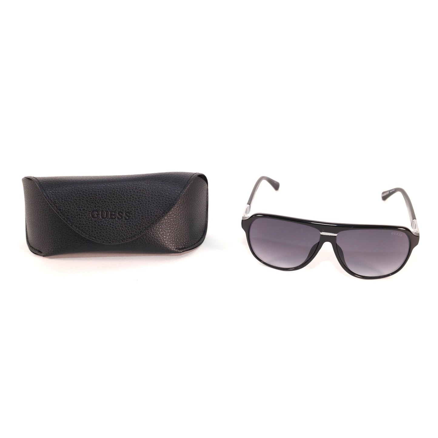 Guess Pilot Sunglasses - Shiny Black and Silver / Grey Gradient