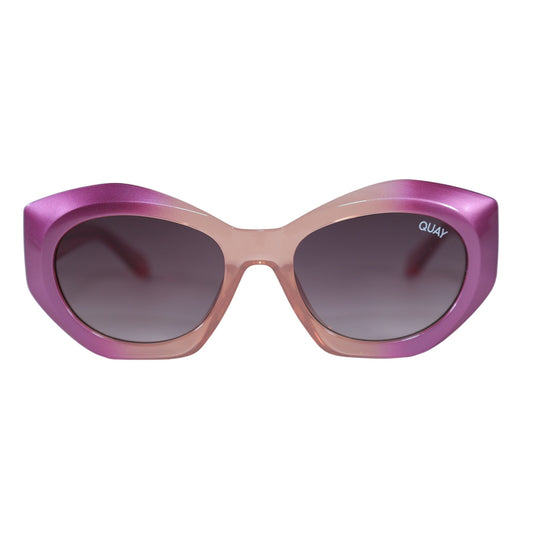 Quay Australia REAL ME Geometric Oval Sunglasses - Hot Pink Ombre/Gold