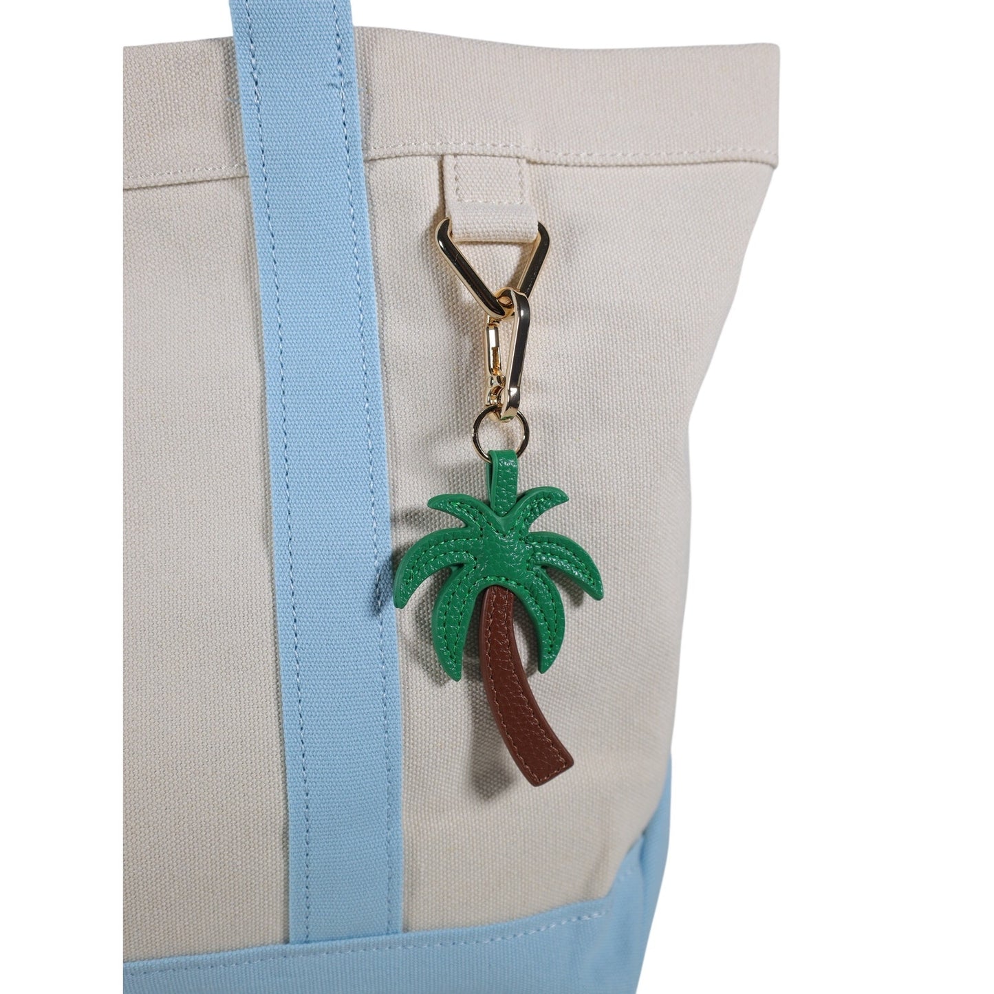 Baublebar Canvas Tote Bag with Palm Tree Charm – Cream / Light Blue