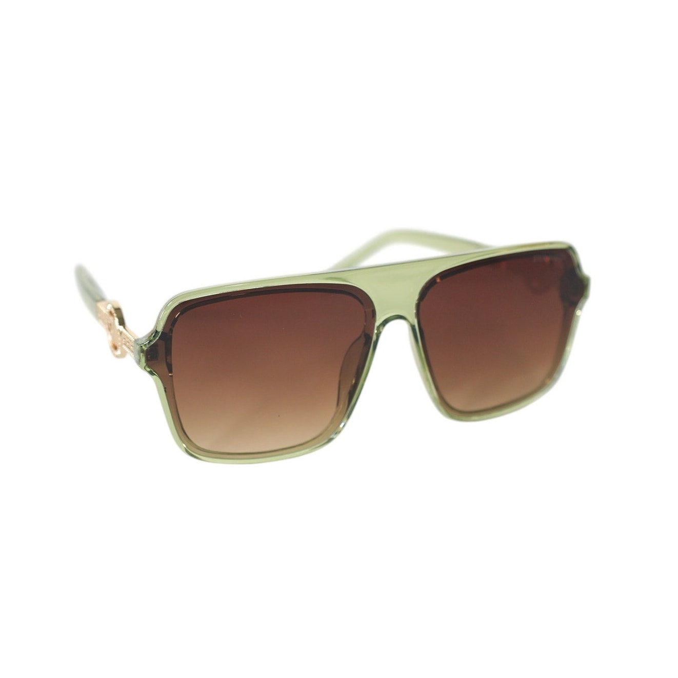 Steve Madden TELLIE Oversized Shield Sunglasses - Shiny Crystal Green/Gold