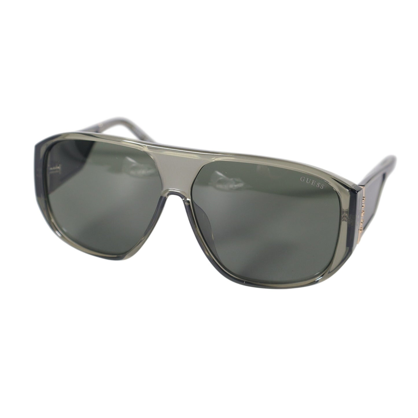 GUESS Oversized Aviator Shield Sunglasses Green Transparent Grey Lens