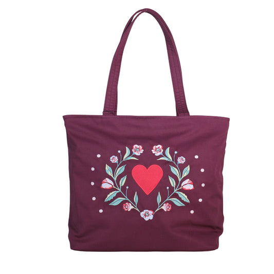 Vera Bradley Cotton Twill Vera Tote - Imperial Hearts Burgundy Red