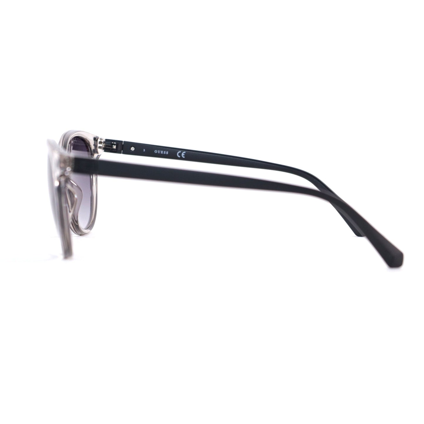 GUESS Round Sunglasses – Transparent Grey / Grey Gradient – Matte Black Arms