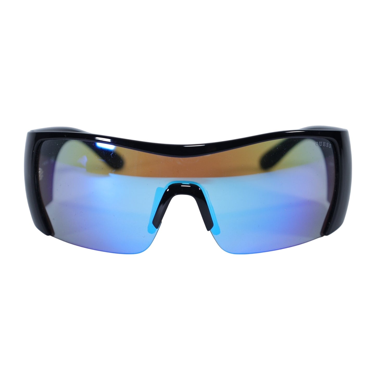 Guess Shield Wraparound Sunglasses - Shiny Black / Mirror Blue