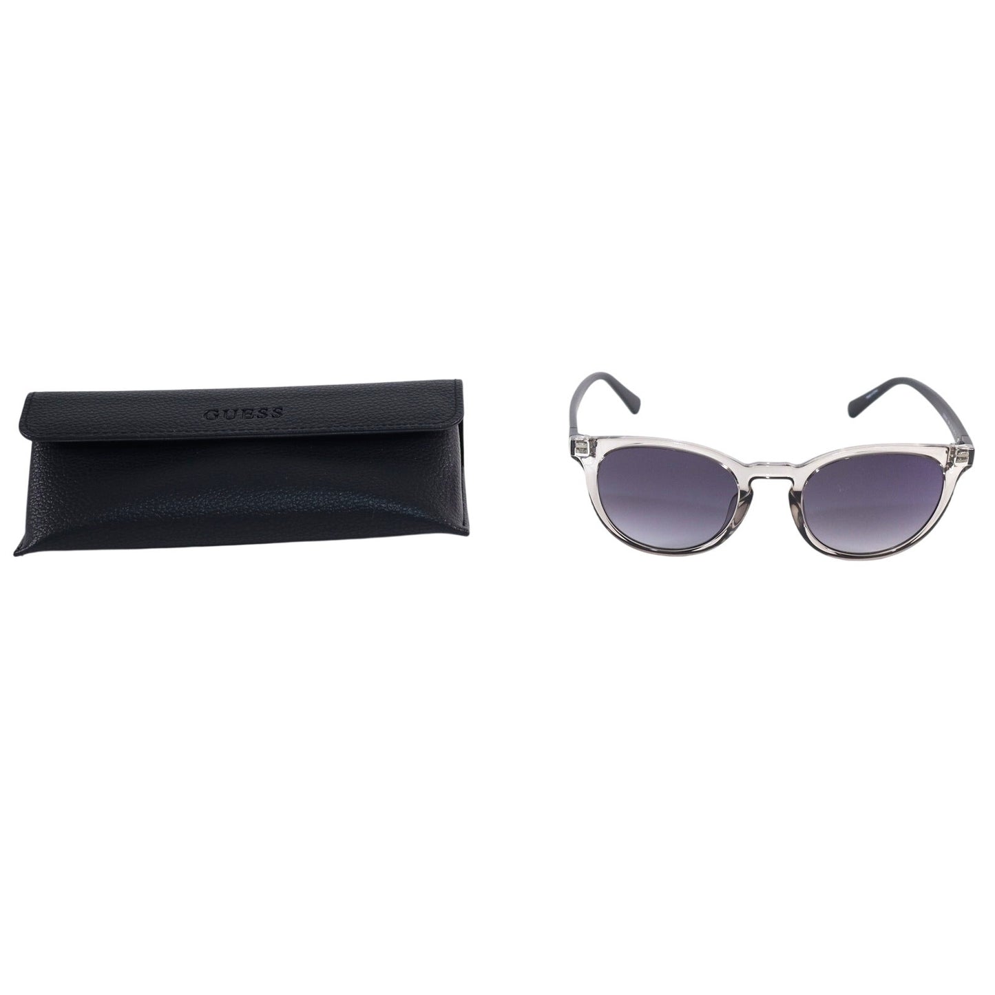 GUESS Round Sunglasses – Transparent Grey / Grey Gradient – Matte Black Arms