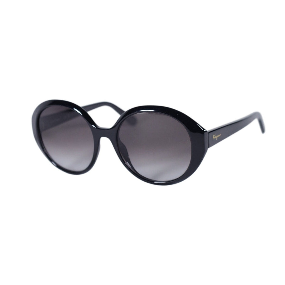Salvatore Ferragamo Oval Round Women's Designer Sunglasses - Black / Grey