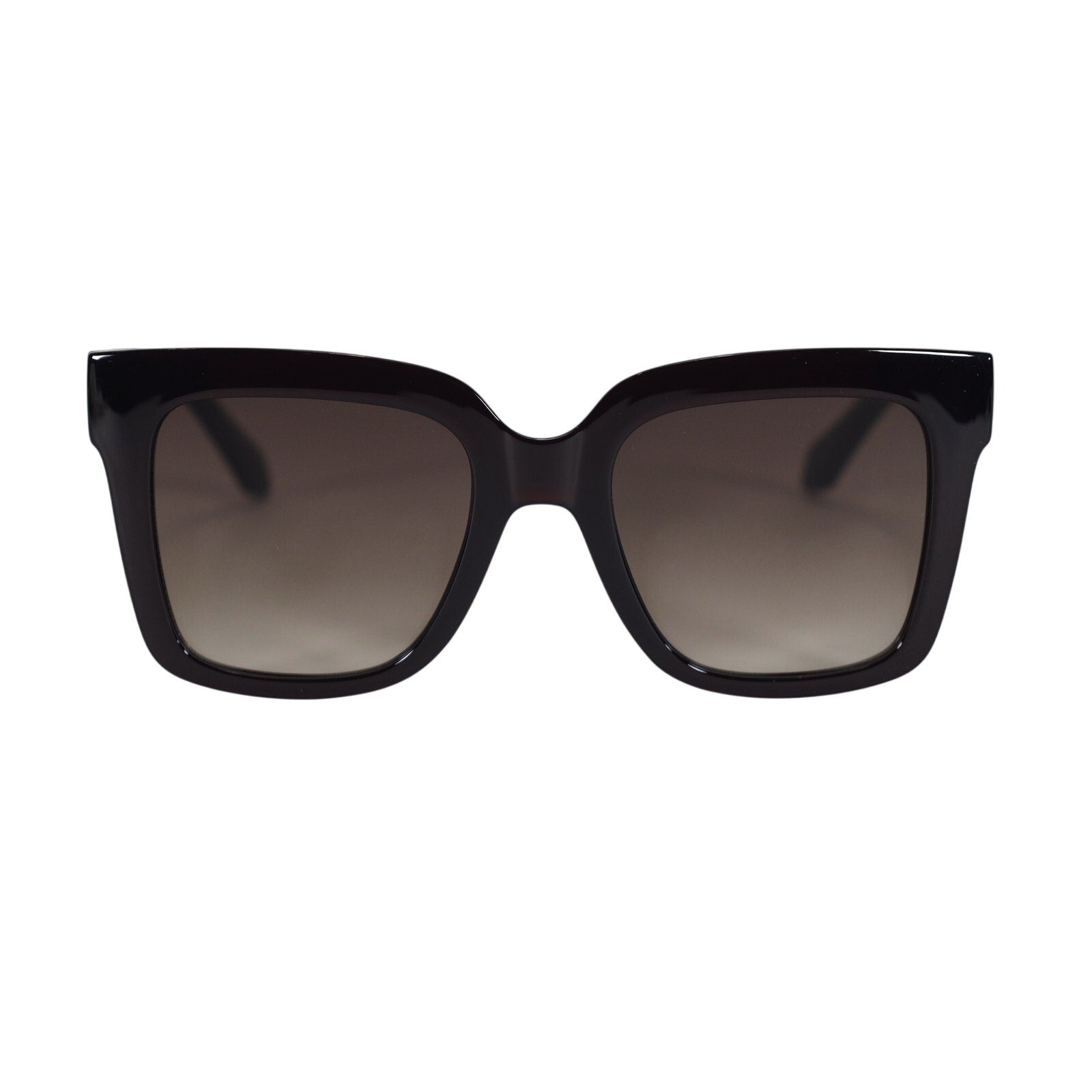 Black sunglasses with dark lenses on a white background