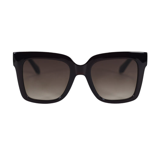 Black sunglasses with dark lenses on a white background