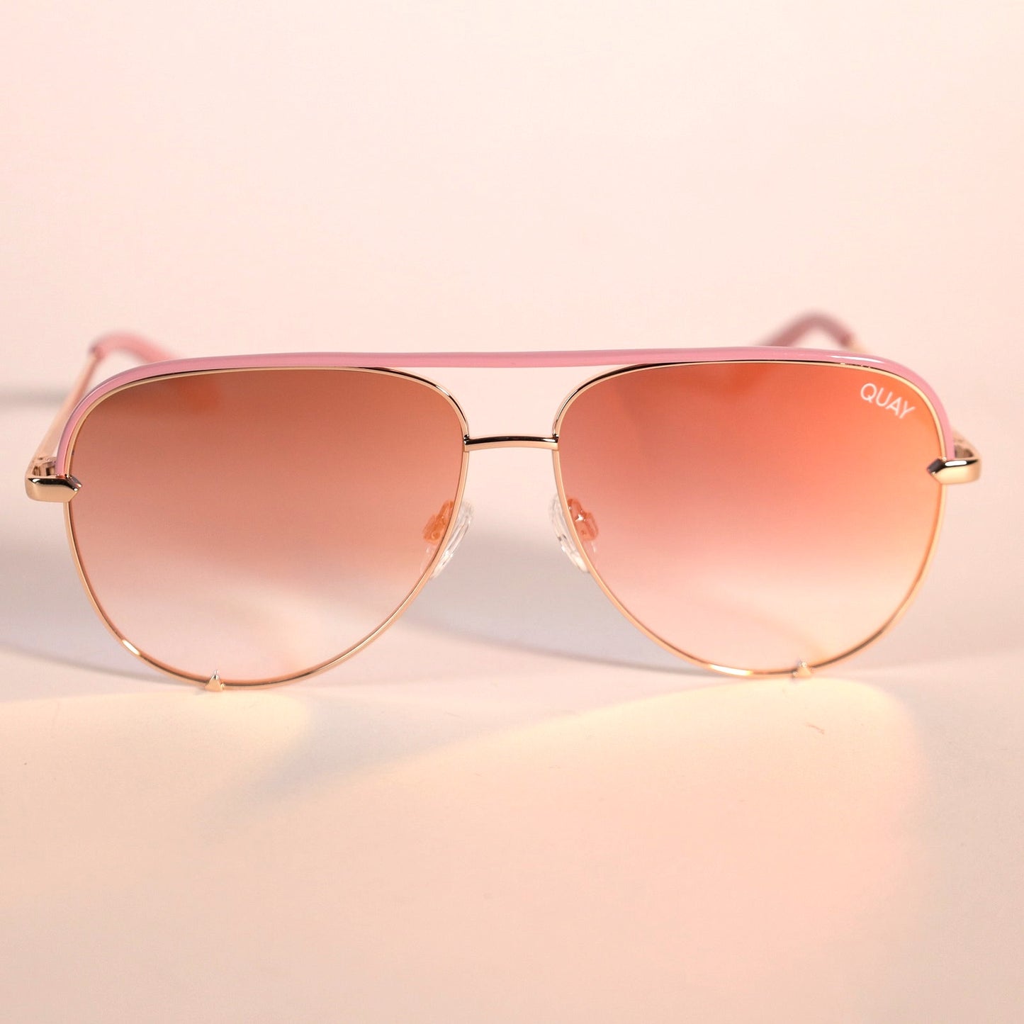 Quay Australia HIGH KEY CONTRAST Aviator Sunglasses - Rose Gold / Black Fade