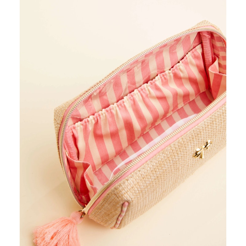 Spartina 449 Boho Large Faux Straw Cosmetic Pouch – Palm Tree – NWT
