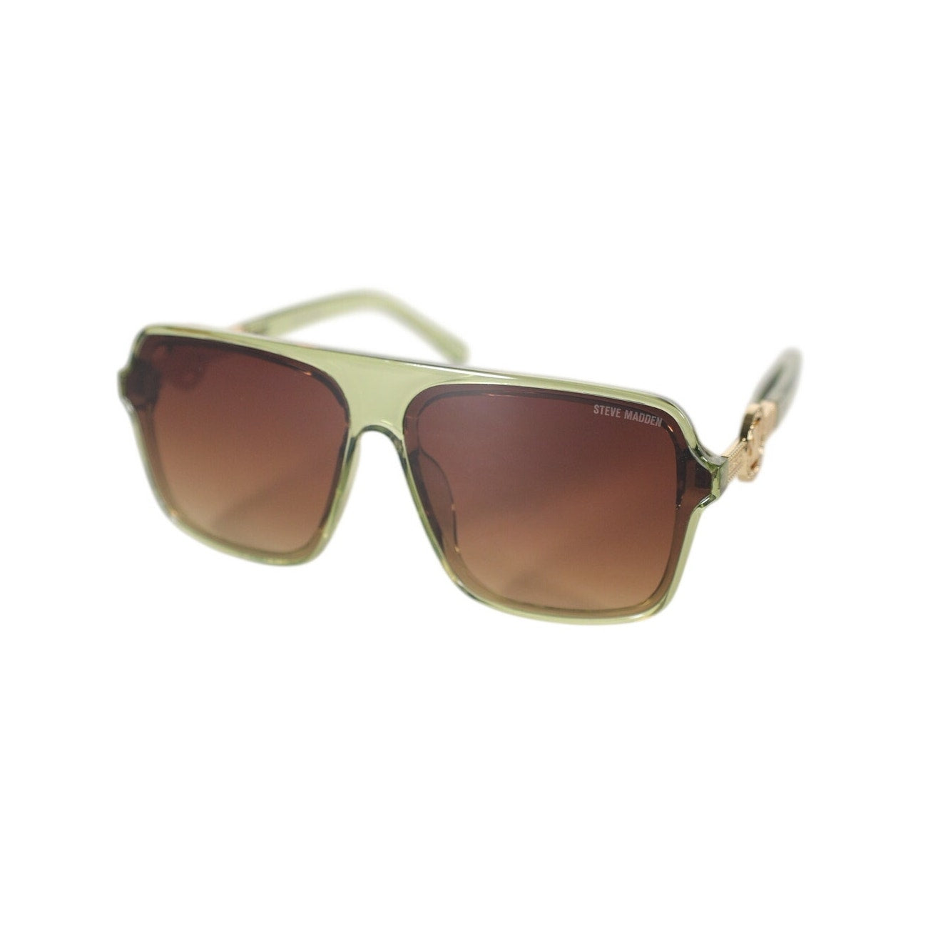 Steve Madden TELLIE Oversized Shield Sunglasses - Shiny Crystal Green/Gold